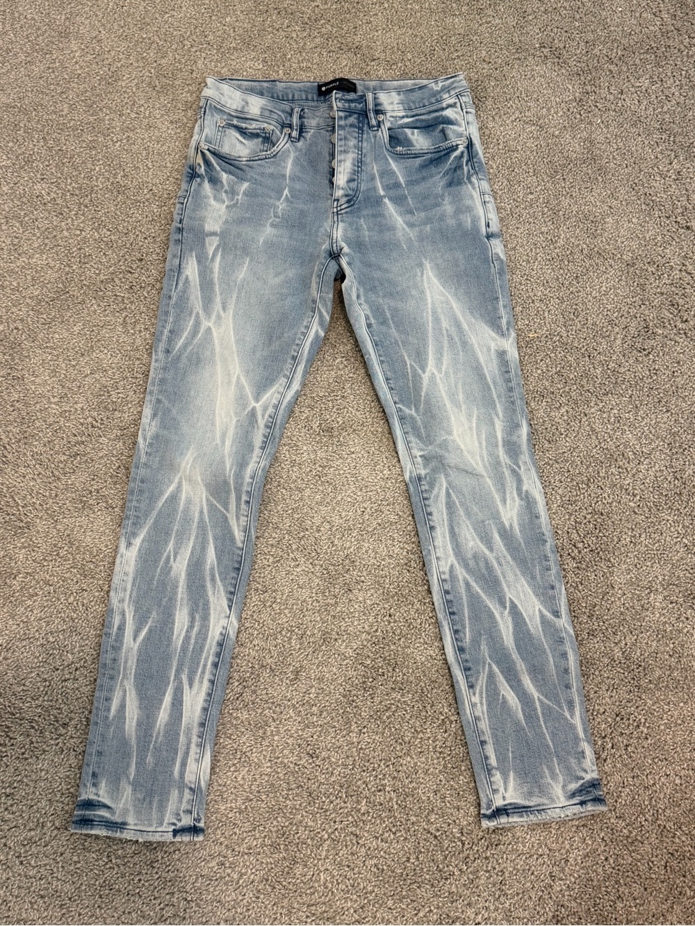 Men's Skinny Light Wash Jeans with White Bleach Wave Detail